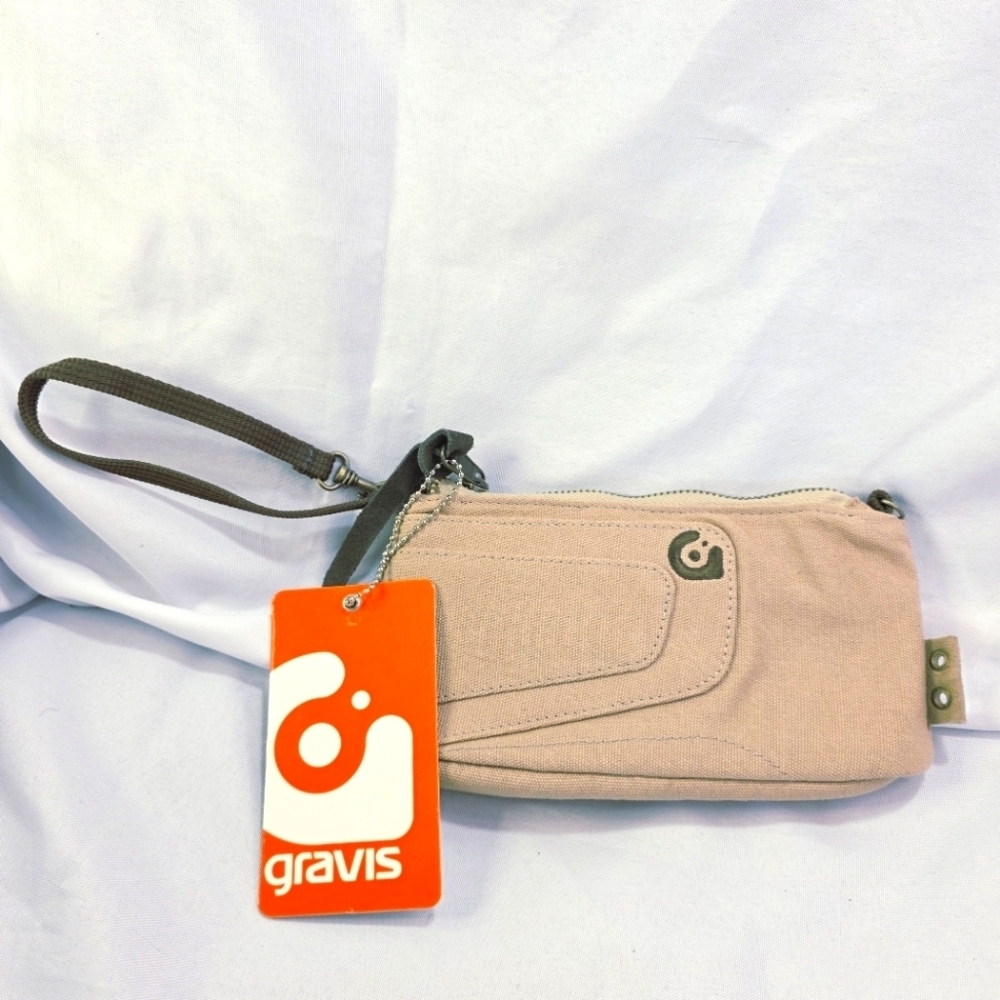 Gravis Canvas Wristlet Pouch Khaki Travel Hiking  8 x 4 Inch
